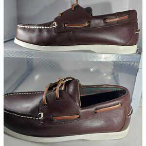 DockMasters  Men's Brown With White Sitching Boat Shoes Handsewn Size 6W